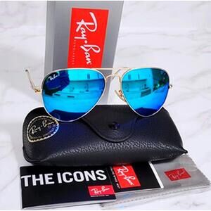 New Ray-Ban Sunglasses 3025 F-Gold L-Ice Blue T-135 58mm Italy